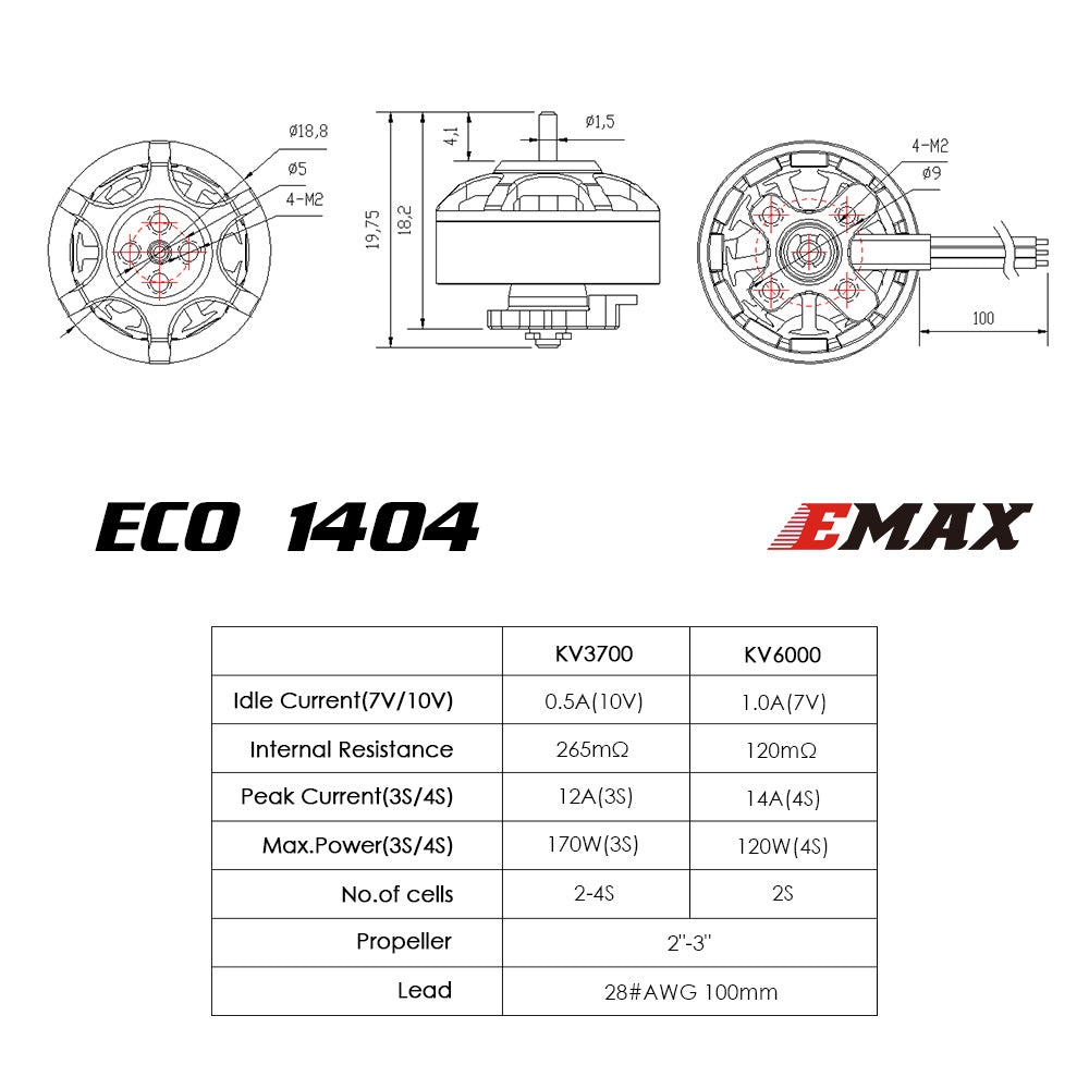 ECO Micro Series 1404 - 3700kv 6000kv Brushless Motor